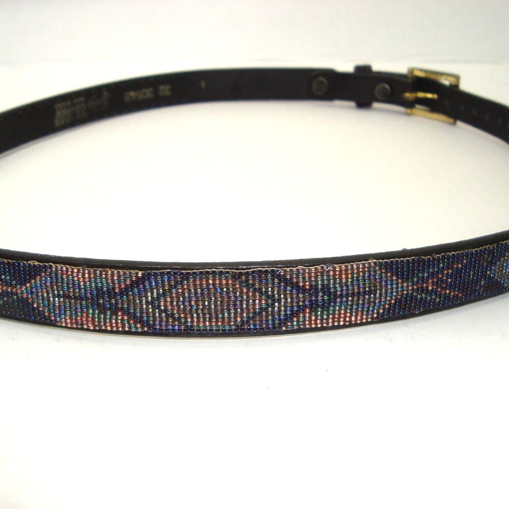Vintage Justin Black Leather Beaded Belt Size 32 Top Grain Cowhide Made In USA